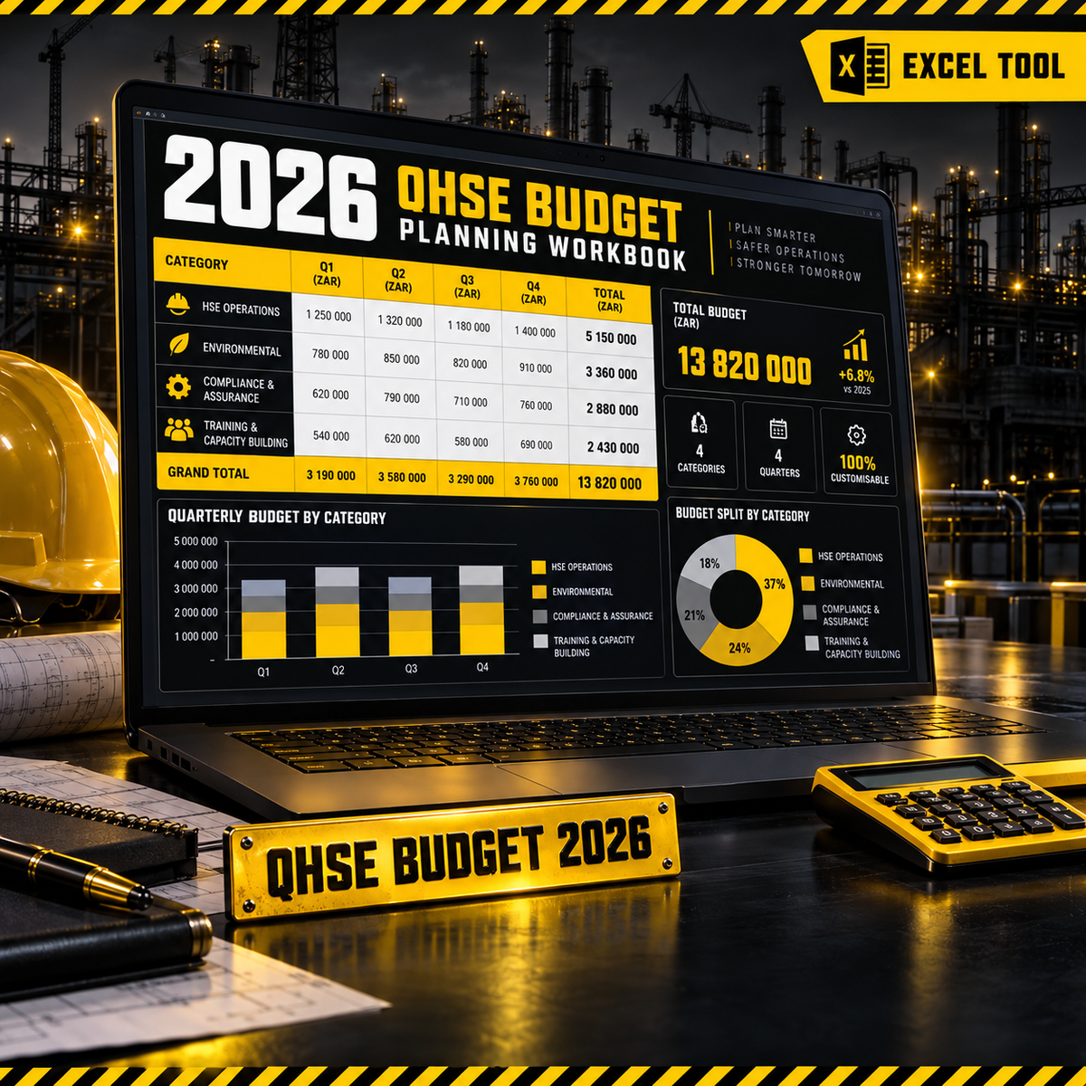 QHSE Budget Template 2026 — Quality, Health, Safety & Environment (Excel)